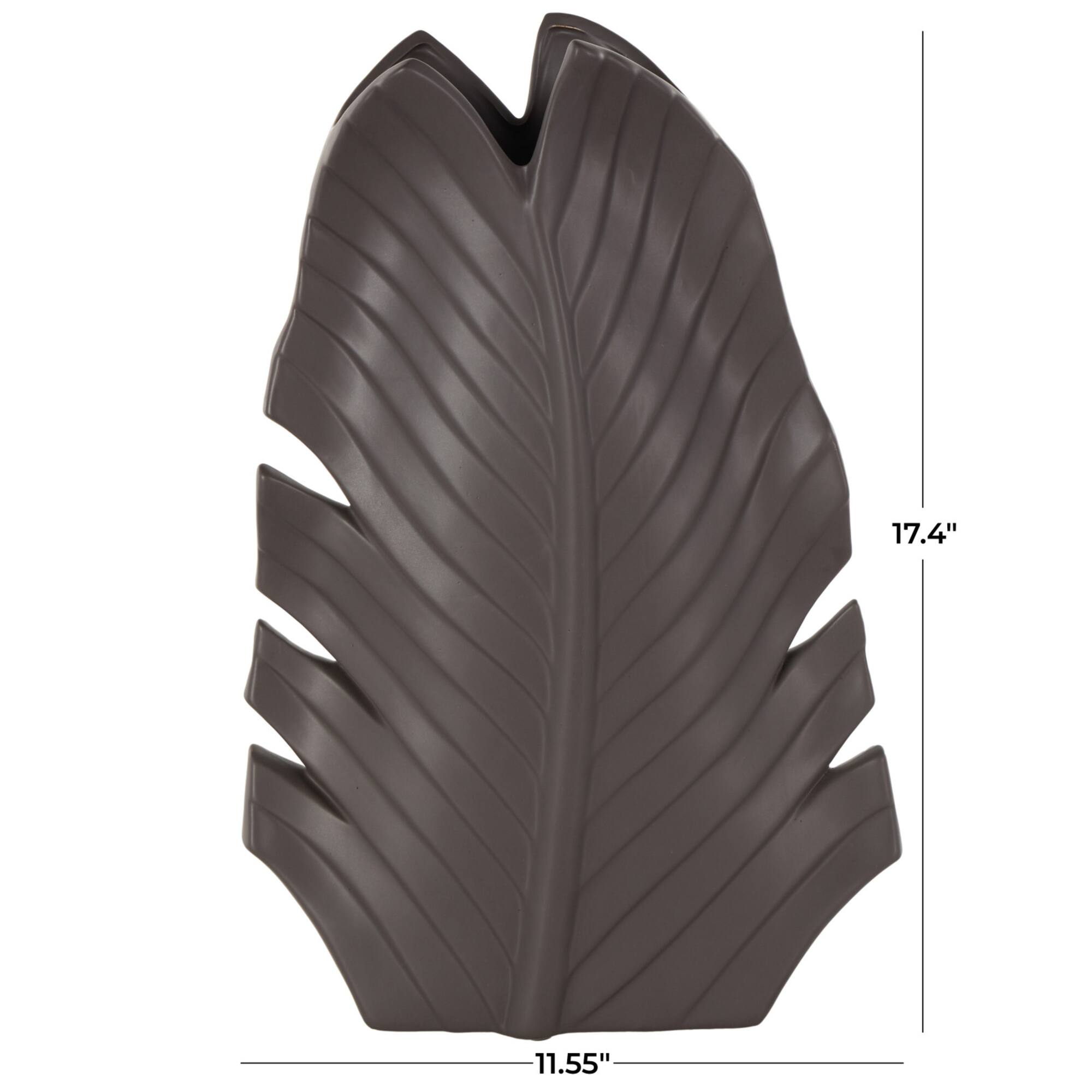 17" Black Ceramic Palm Leaf Decorative Vase